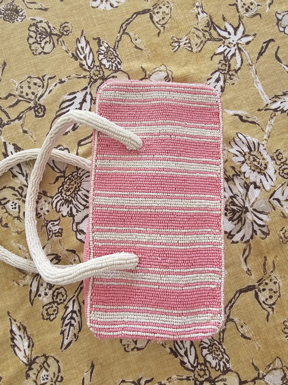 NWT Anthropologie Maeve Fiona Beaded Box Bag Pink Stripe Coquette Clutch